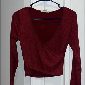 Maroon Long Sleeve Crop Top